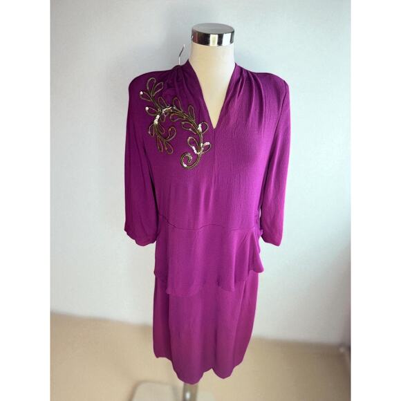 Vintage 1940s Dress Peplum Sequined Plus Sized Crepe Sequin Purple XL 1X - Picture 5 of 8